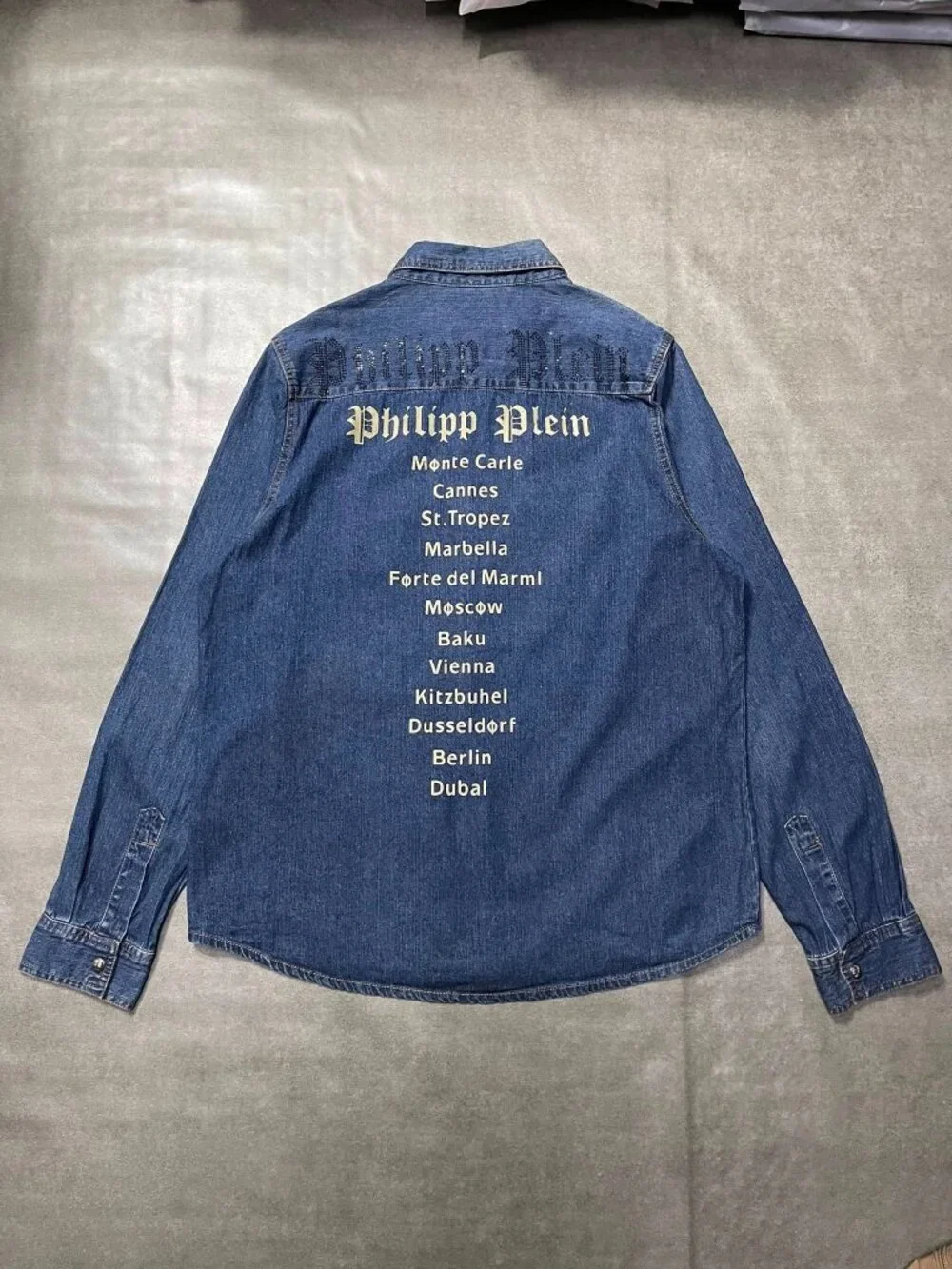 Philipp Plein Denim Western Shirt Blue Snap Button Luxury Designer - Picture 2 of 3